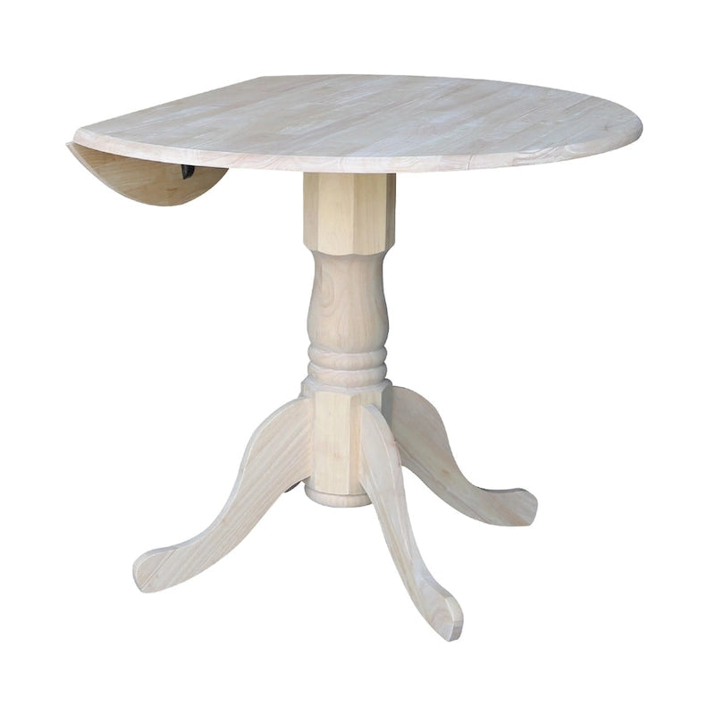 Table de salle à manger ronde en bois massif avec abattants de 36 pouces - Non finie