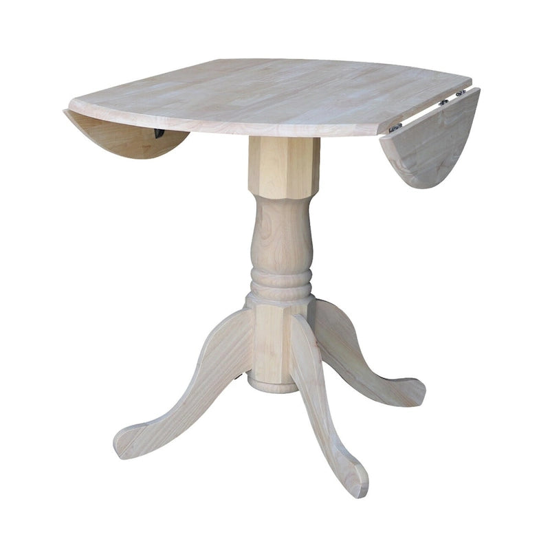 Table de salle à manger ronde en bois massif avec abattants de 36 pouces - Non finie