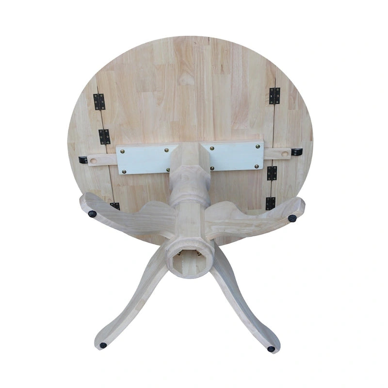 Table de salle à manger ronde en bois massif avec abattants de 36 pouces - Non finie