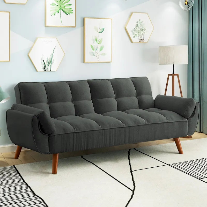 75.39 Canapé-lit Futon, Canapé Futon Pliant Convertible Transat Inclinable Pour Salon Avec 2 Oreillers/Accoudoirs