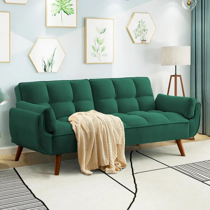 75.39 Canapé-lit Futon, Canapé Futon Pliant Convertible Transat Inclinable Pour Salon Avec 2 Oreillers/Accoudoirs