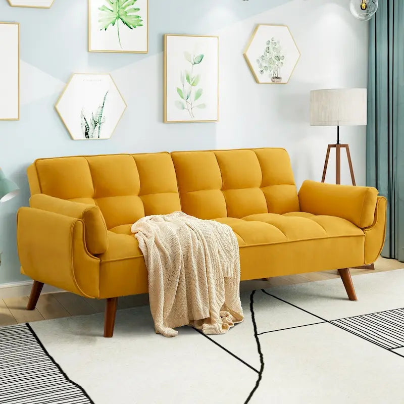 75.39 Canapé-lit Futon, Canapé Futon Pliant Convertible Transat Inclinable Pour Salon Avec 2 Oreillers/Accoudoirs