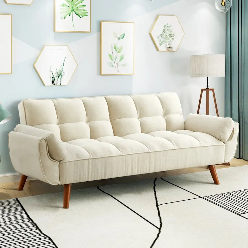 75.39 Canapé-lit Futon, Canapé Futon Pliant Convertible Transat Inclinable Pour Salon Avec 2 Oreillers/Accoudoirs