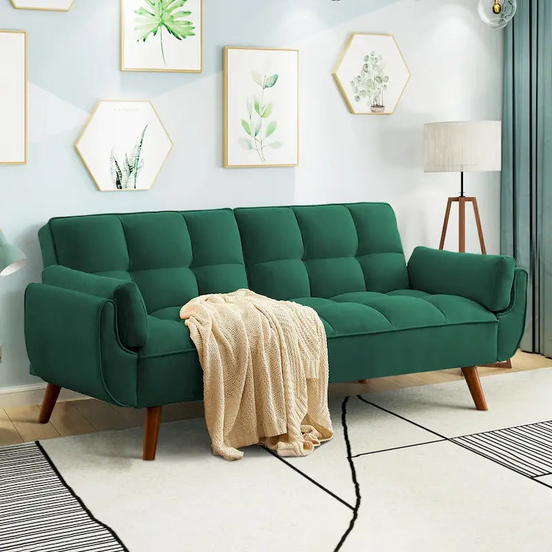 75.39 Canapé-lit Futon, Canapé Futon Pliant Convertible Transat Inclinable Pour Salon Avec 2 Oreillers/Accoudoirs