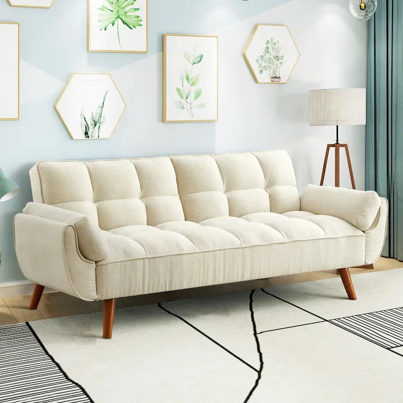 75.39 Canapé-lit Futon, Canapé Futon Pliant Convertible Transat Inclinable Pour Salon Avec 2 Oreillers/Accoudoirs