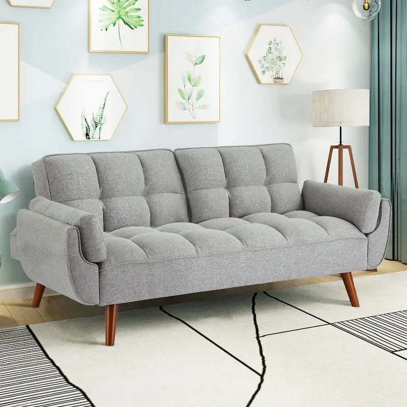 75.39 Canapé-lit Futon, Canapé Futon Pliant Convertible Transat Inclinable Pour Salon Avec 2 Oreillers/Accoudoirs