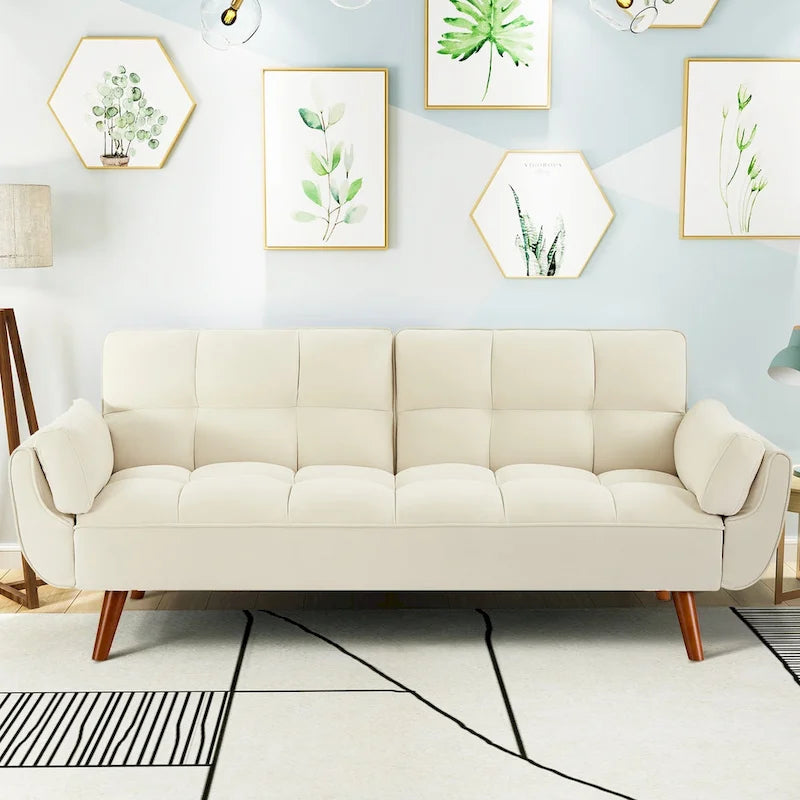 75.39 Canapé-lit Futon, Canapé Futon Pliant Convertible Transat Inclinable Pour Salon Avec 2 Oreillers/Accoudoirs