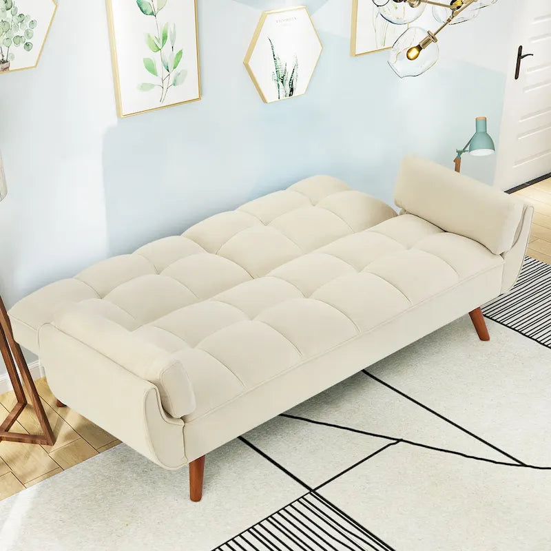 75.39 Canapé-lit Futon, Canapé Futon Pliant Convertible Transat Inclinable Pour Salon Avec 2 Oreillers/Accoudoirs