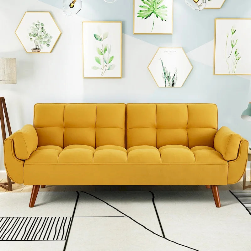 75.39 Canapé-lit Futon, Canapé Futon Pliant Convertible Transat Inclinable Pour Salon Avec 2 Oreillers/Accoudoirs