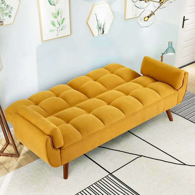 75.39 Canapé-lit Futon, Canapé Futon Pliant Convertible Transat Inclinable Pour Salon Avec 2 Oreillers/Accoudoirs
