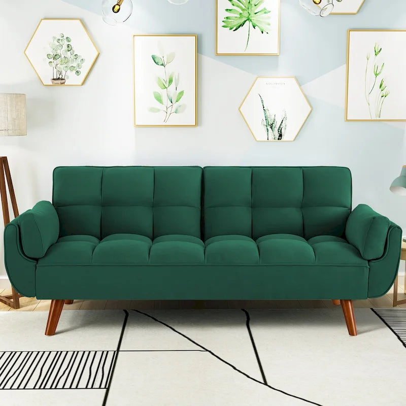 75.39 Canapé-lit Futon, Canapé Futon Pliant Convertible Transat Inclinable Pour Salon Avec 2 Oreillers/Accoudoirs