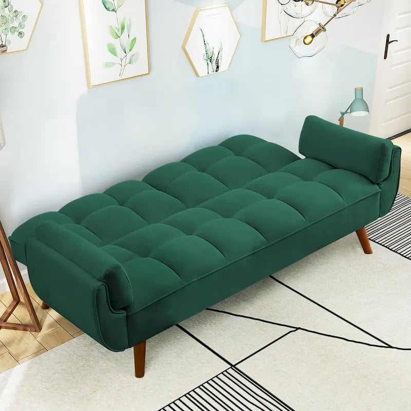75.39 Canapé-lit Futon, Canapé Futon Pliant Convertible Transat Inclinable Pour Salon Avec 2 Oreillers/Accoudoirs