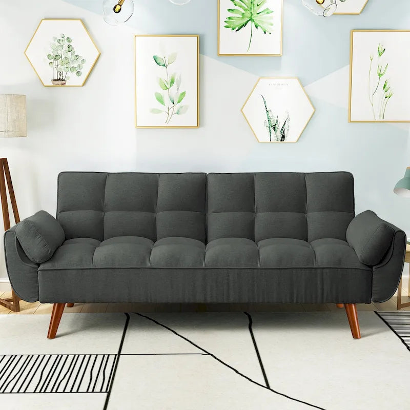 75.39 Canapé-lit Futon, Canapé Futon Pliant Convertible Transat Inclinable Pour Salon Avec 2 Oreillers/Accoudoirs