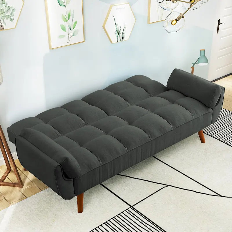 75.39 Canapé-lit Futon, Canapé Futon Pliant Convertible Transat Inclinable Pour Salon Avec 2 Oreillers/Accoudoirs