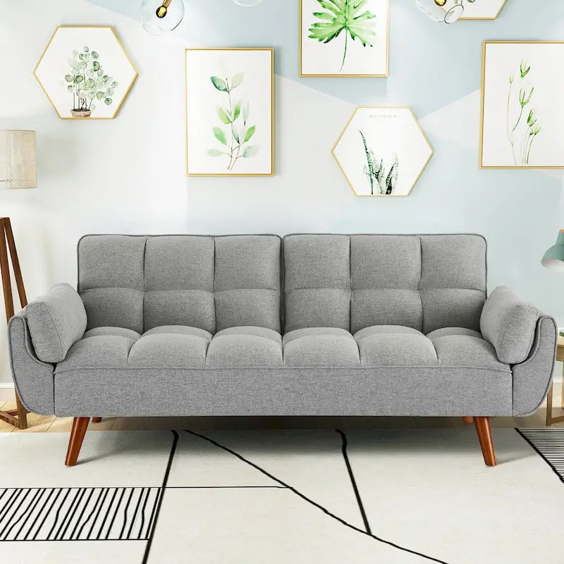 75.39 Canapé-lit Futon, Canapé Futon Pliant Convertible Transat Inclinable Pour Salon Avec 2 Oreillers/Accoudoirs