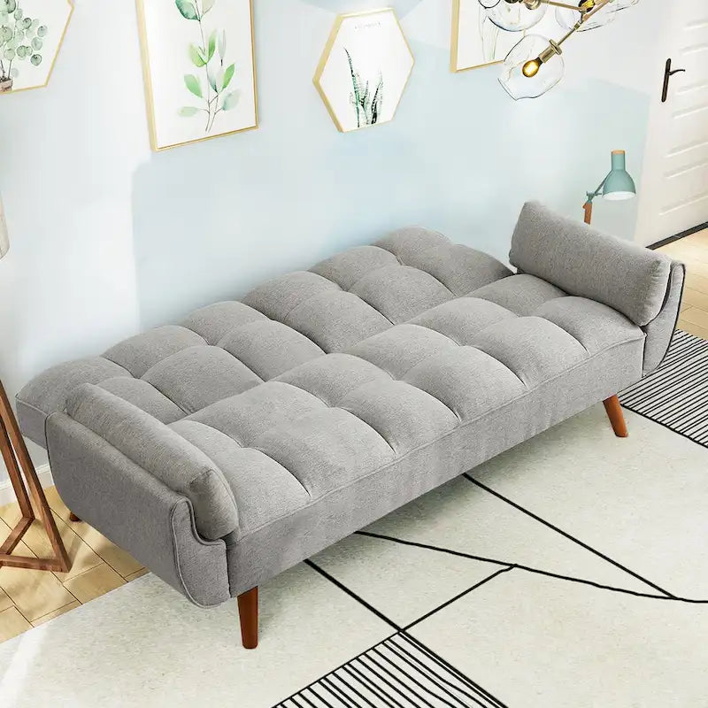 75.39 Canapé-lit Futon, Canapé Futon Pliant Convertible Transat Inclinable Pour Salon Avec 2 Oreillers/Accoudoirs