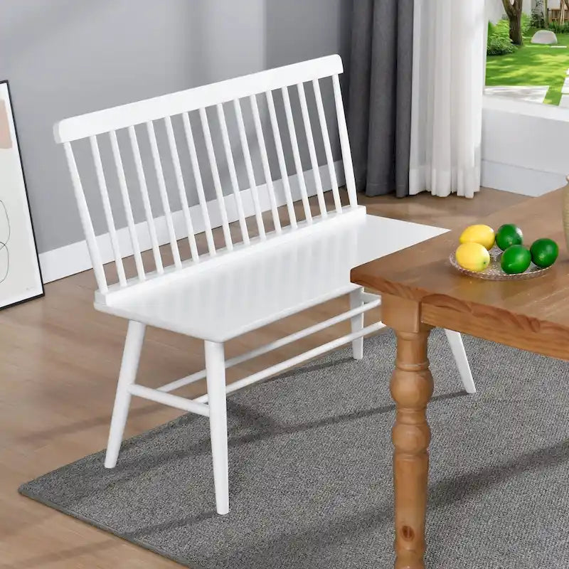 Banc de salle à manger 40 L en bois massif avec dossier à barreaux pour entrée