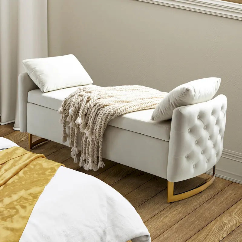 Banc de rangement capitonné moderne avec plateau rabattable par