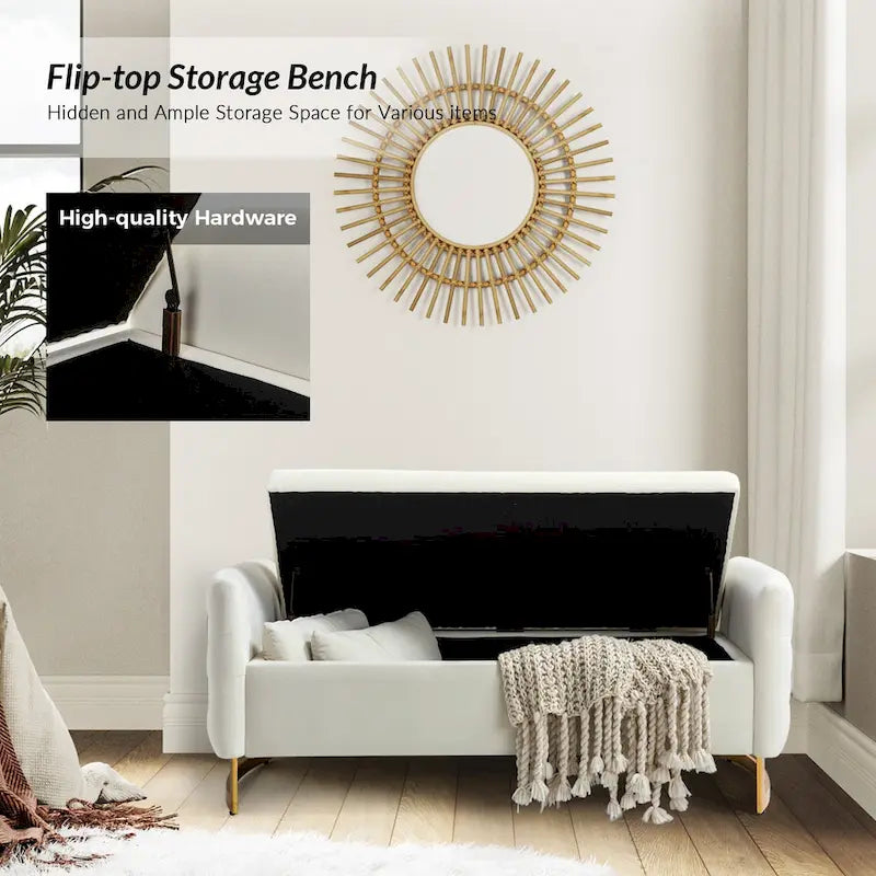 Banc de rangement capitonné moderne avec plateau rabattable par