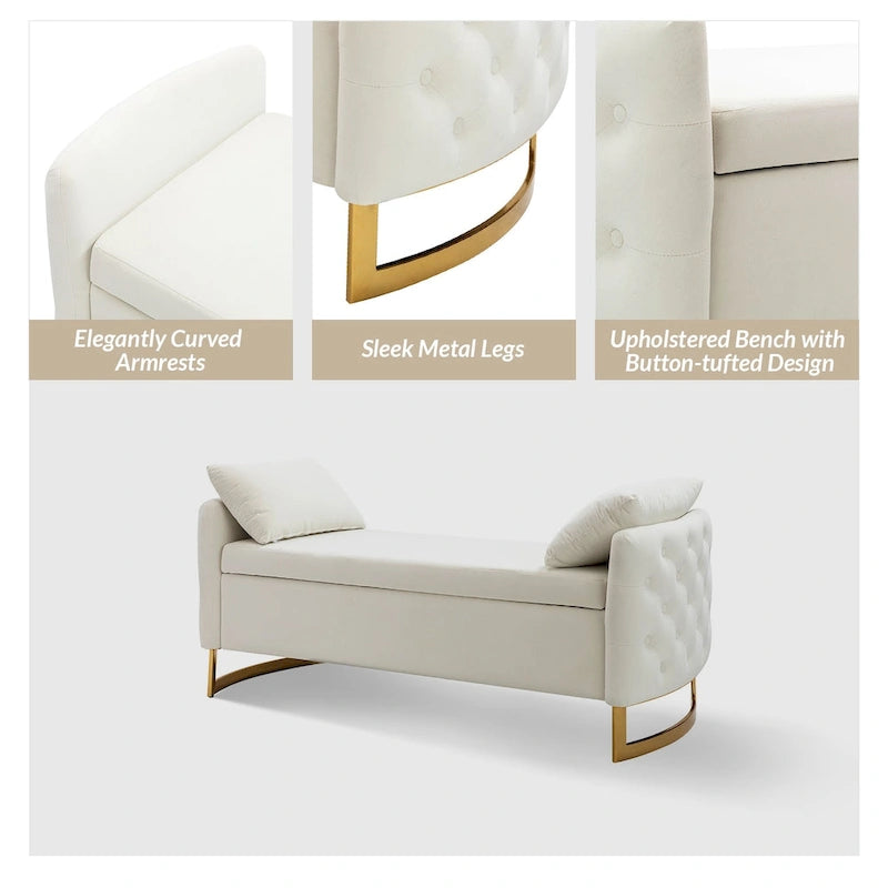 Banc de rangement capitonné moderne avec plateau rabattable par