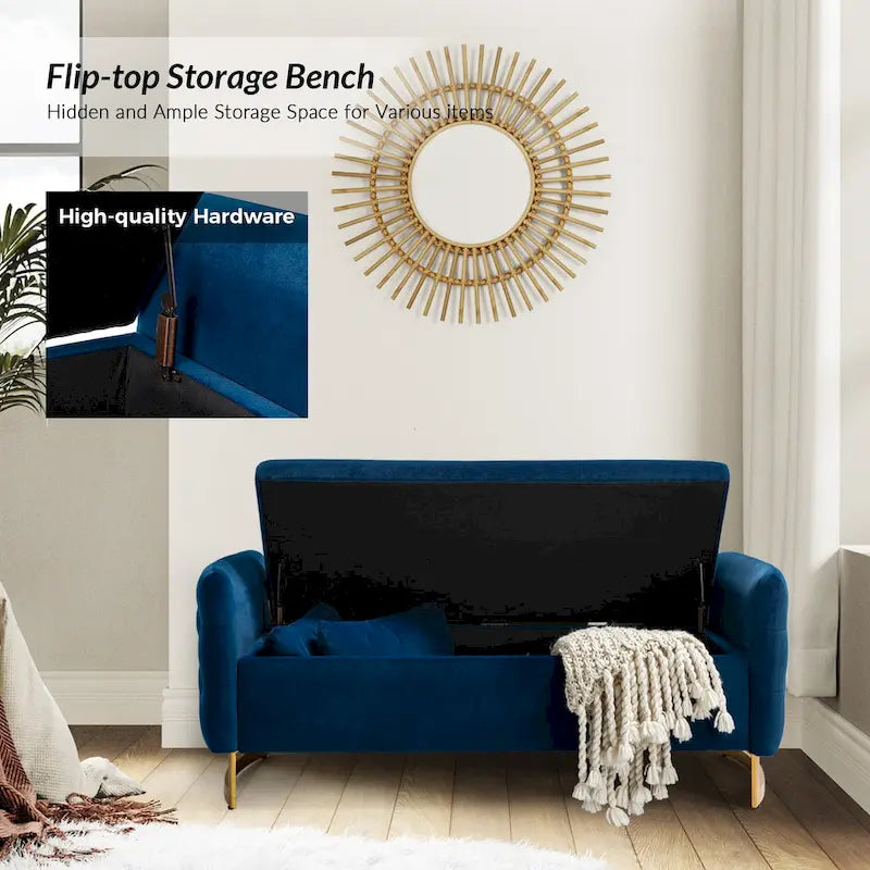 Banc de rangement capitonné moderne avec plateau rabattable par