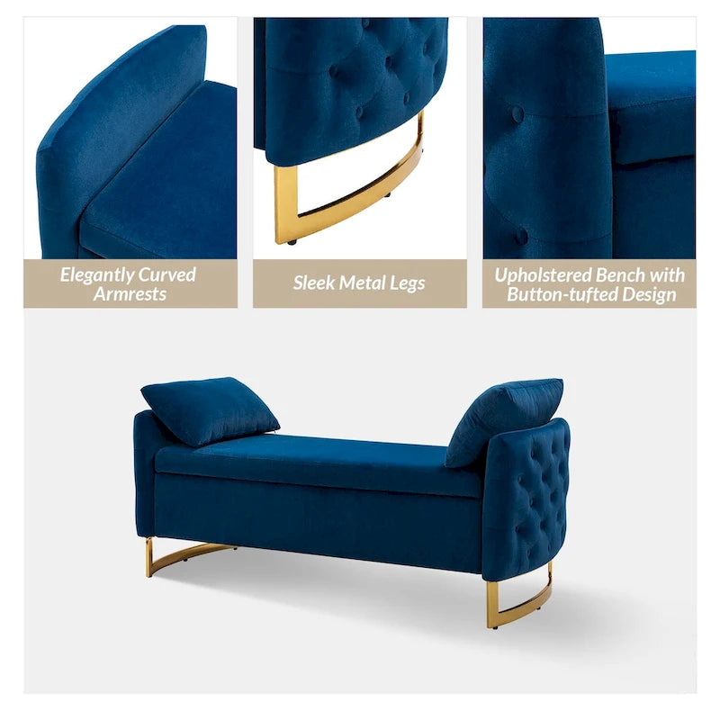 Banc de rangement capitonné moderne avec plateau rabattable par
