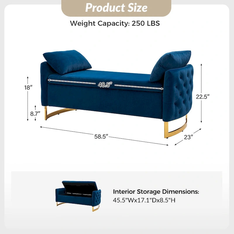 Banc de rangement capitonné moderne avec plateau rabattable par