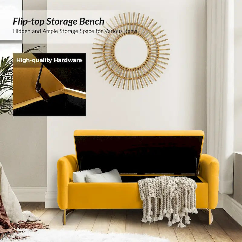 Banc de rangement capitonné moderne avec plateau rabattable par