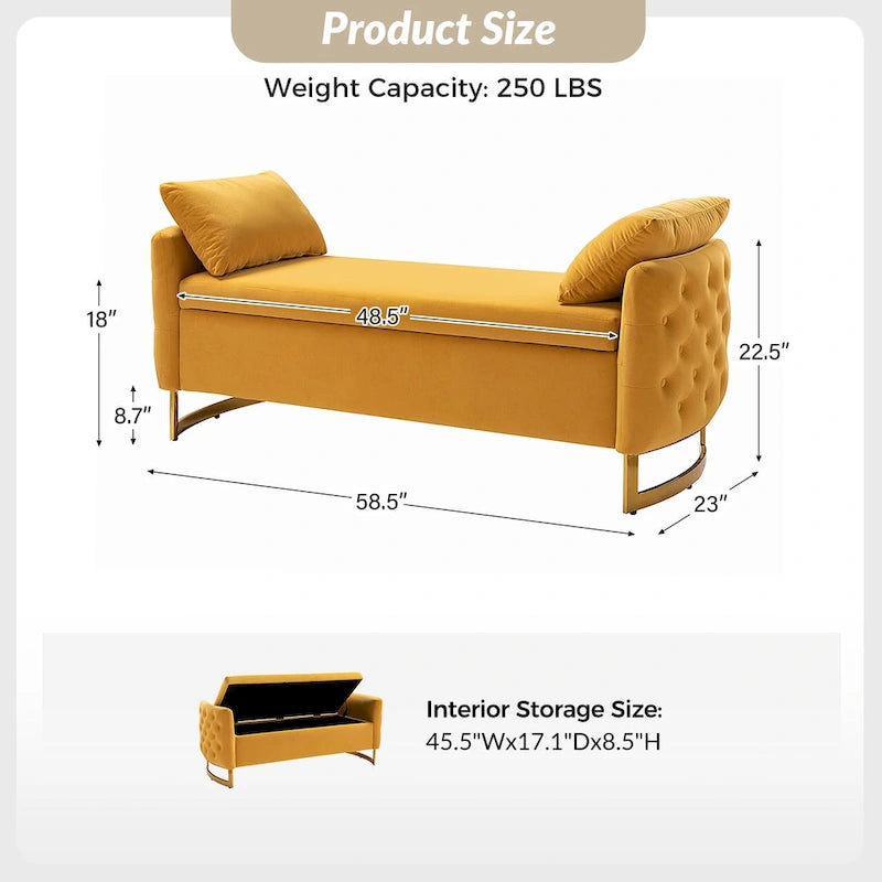 Banc de rangement capitonné moderne avec plateau rabattable par