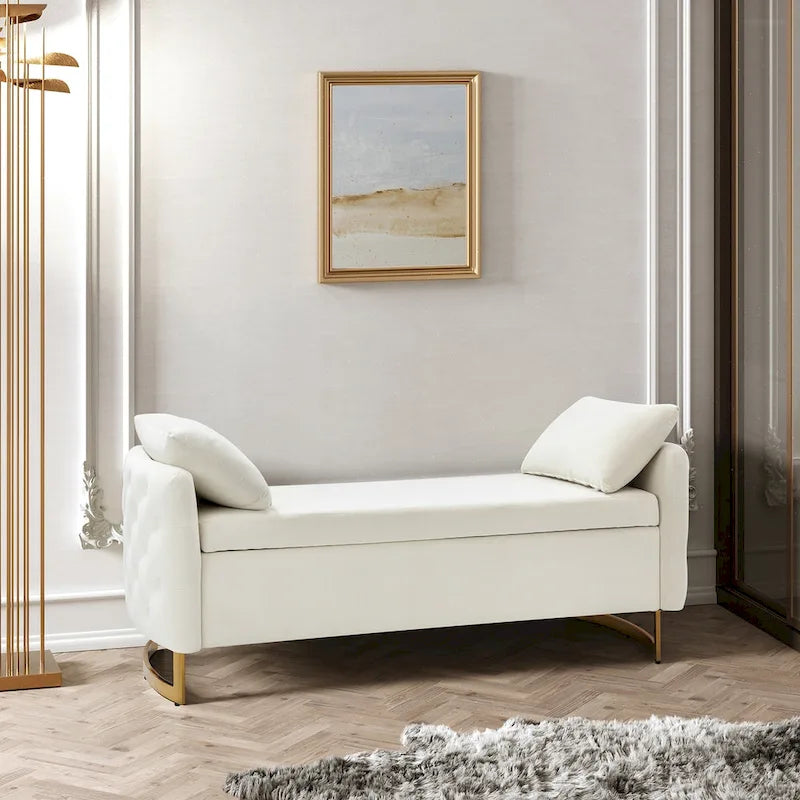 Banc de rangement capitonné moderne avec plateau rabattable par