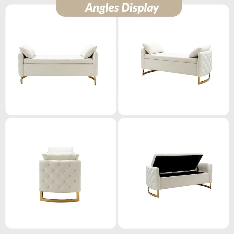 Banc de rangement capitonné moderne avec plateau rabattable par