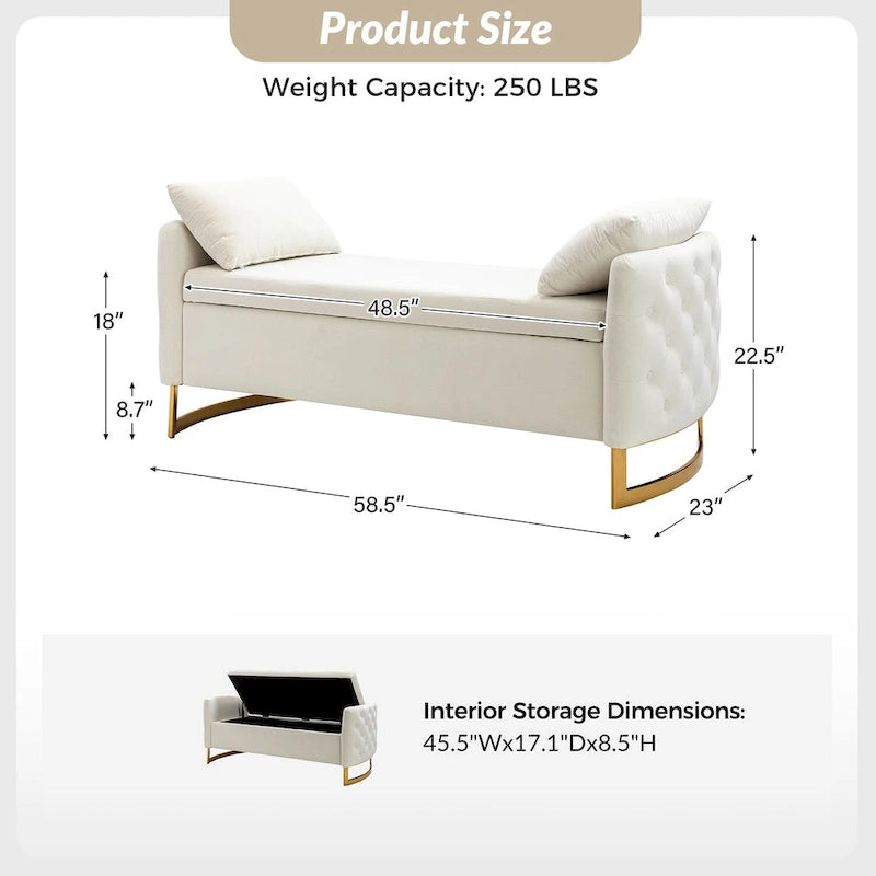 Banc de rangement capitonné moderne avec plateau rabattable par