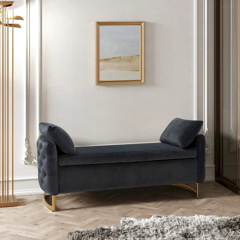 Banc de rangement capitonné moderne avec plateau rabattable par