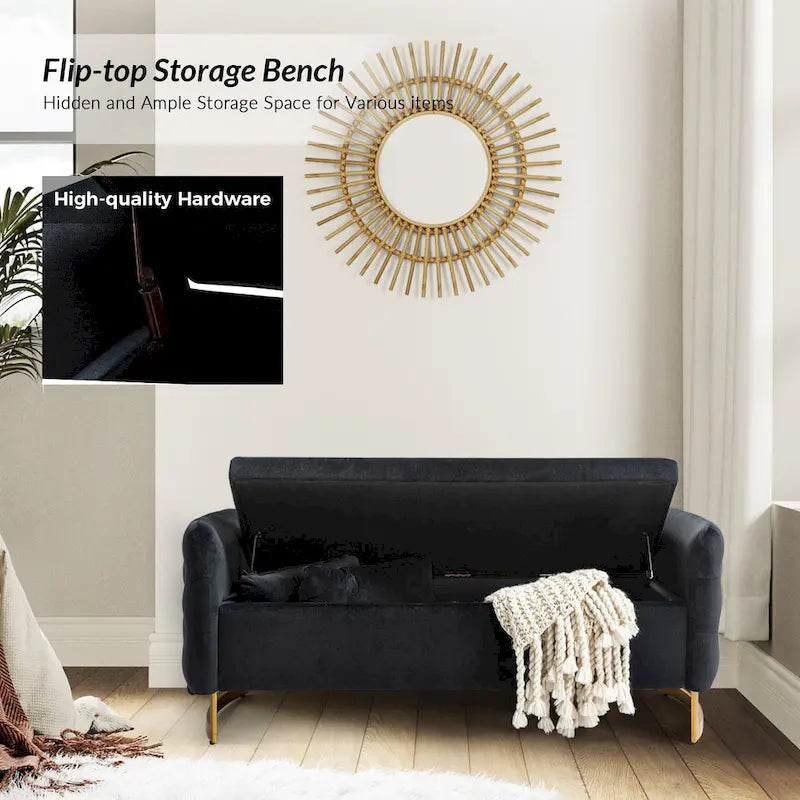 Banc de rangement capitonné moderne avec plateau rabattable par