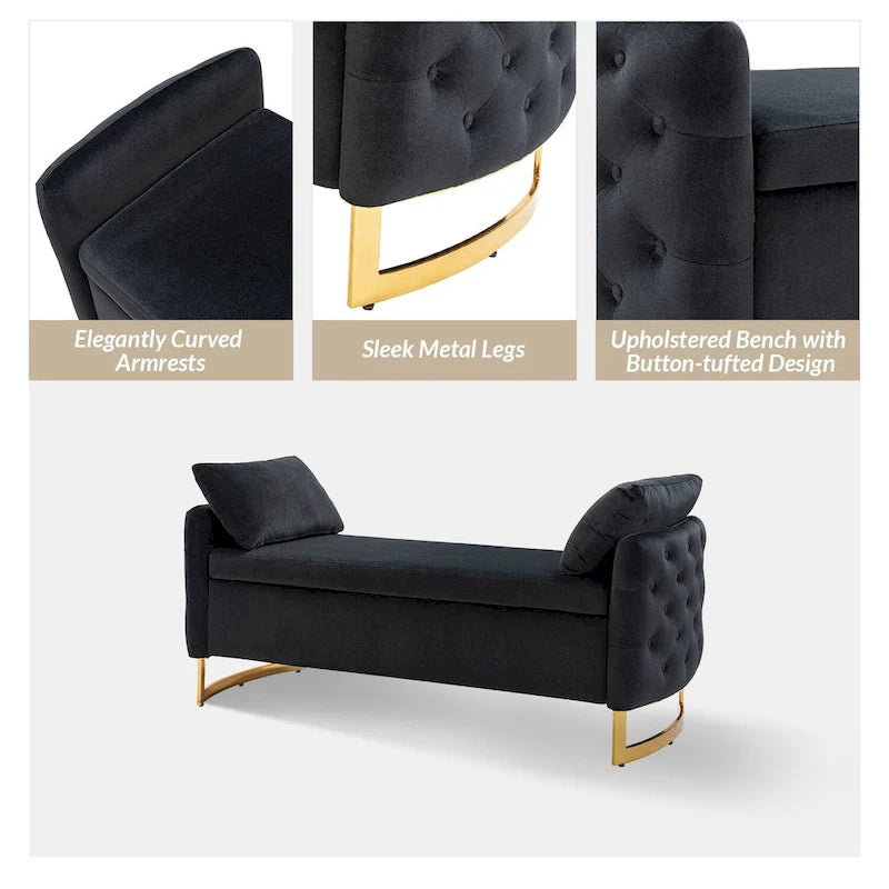 Banc de rangement capitonné moderne avec plateau rabattable par