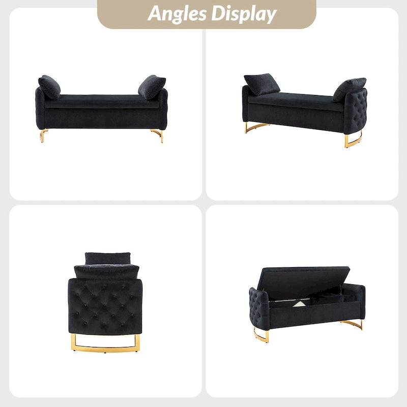 Banc de rangement capitonné moderne avec plateau rabattable par