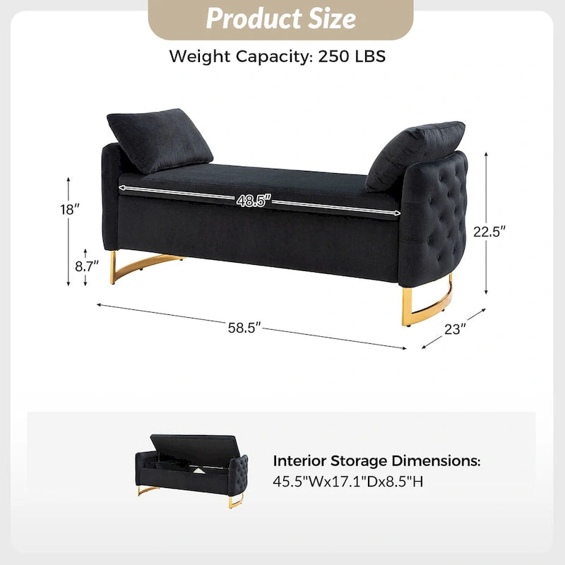 Banc de rangement capitonné moderne avec plateau rabattable par