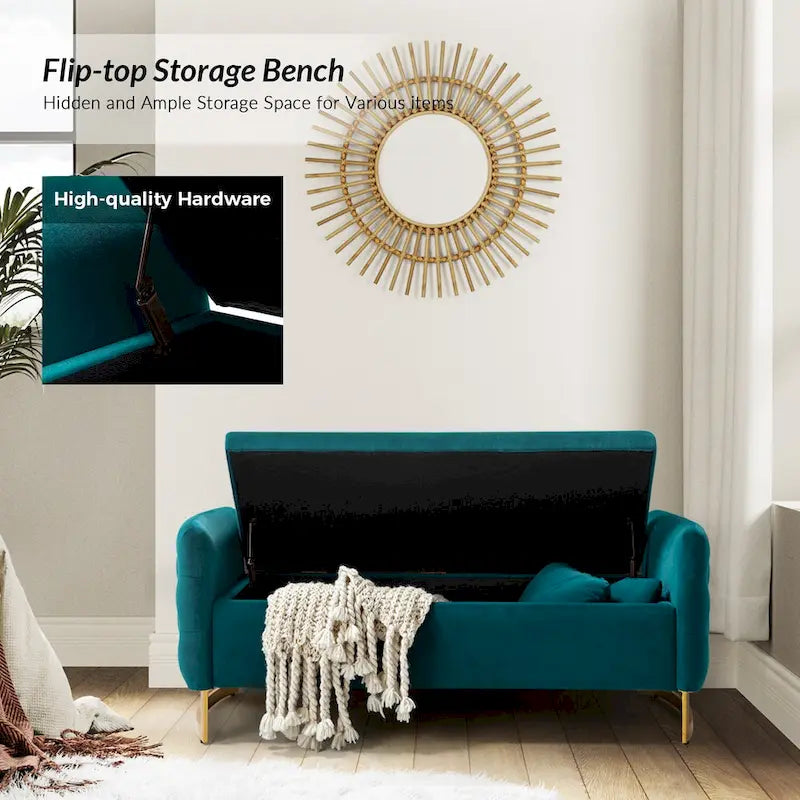 Banc de rangement capitonné moderne avec plateau rabattable par