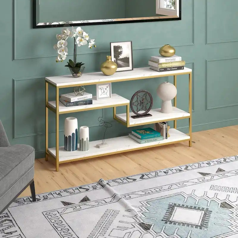 Console rectangulaire large de 55 po avec plateau en faux marbre