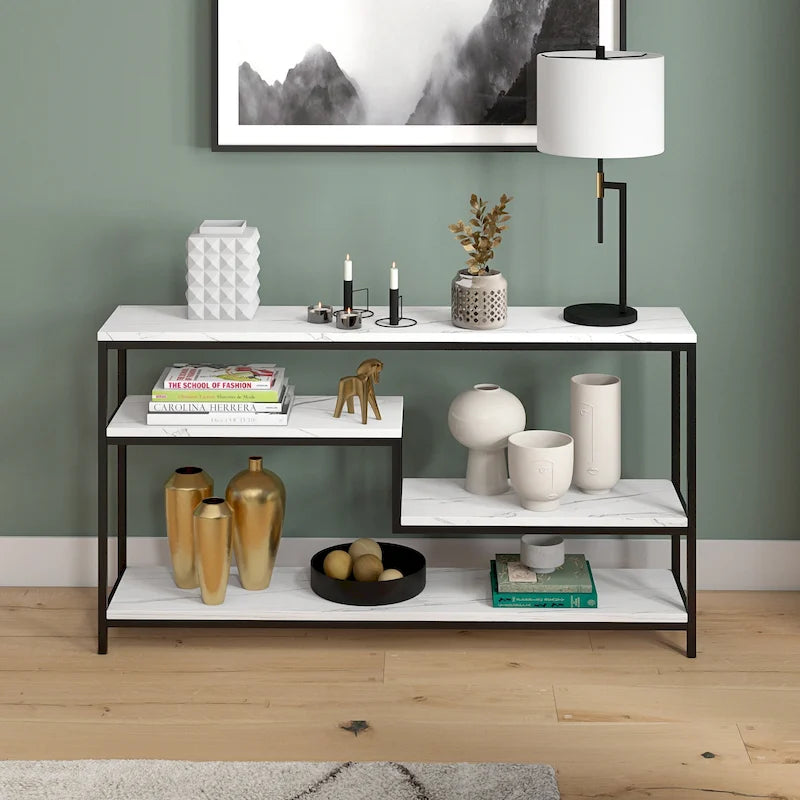 Console rectangulaire large de 55 po avec plateau en faux marbre