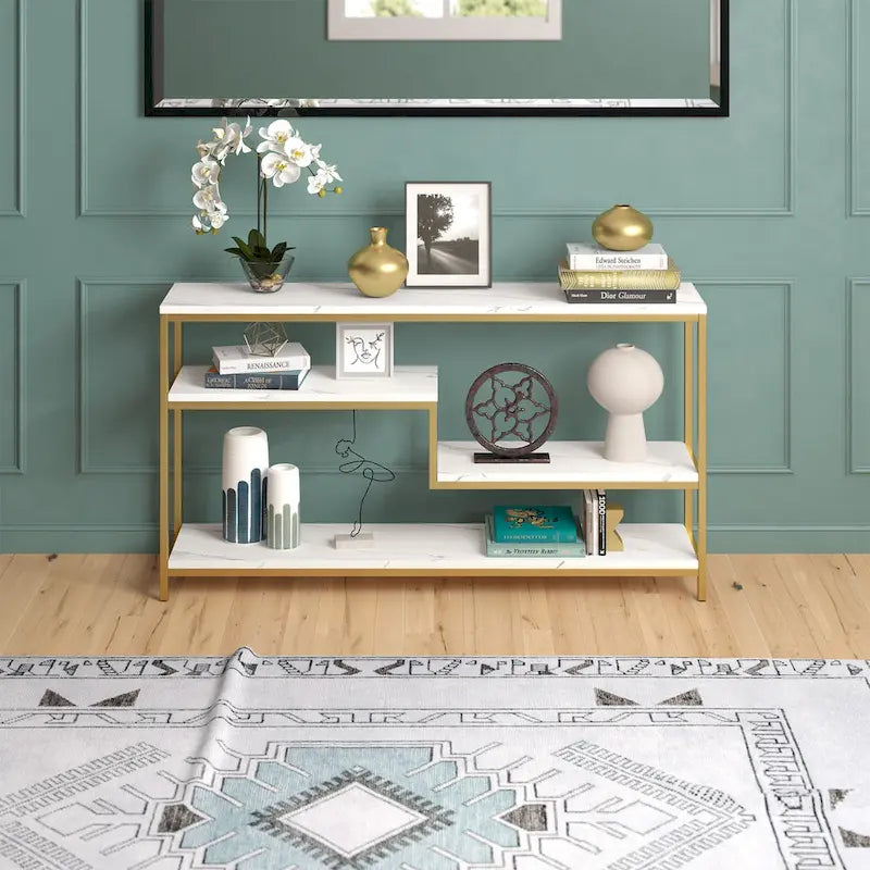 Console rectangulaire large de 55 po avec plateau en faux marbre