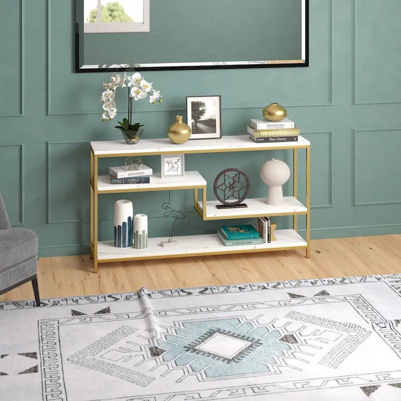 Console rectangulaire large de 55 po avec plateau en faux marbre