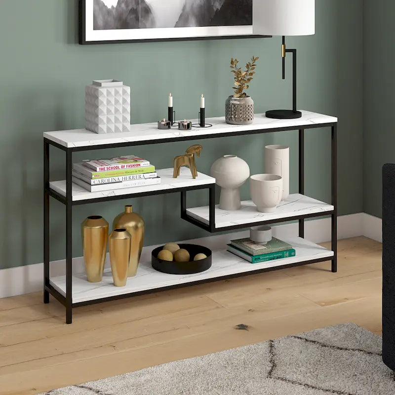 Console rectangulaire large de 55 po avec plateau en faux marbre