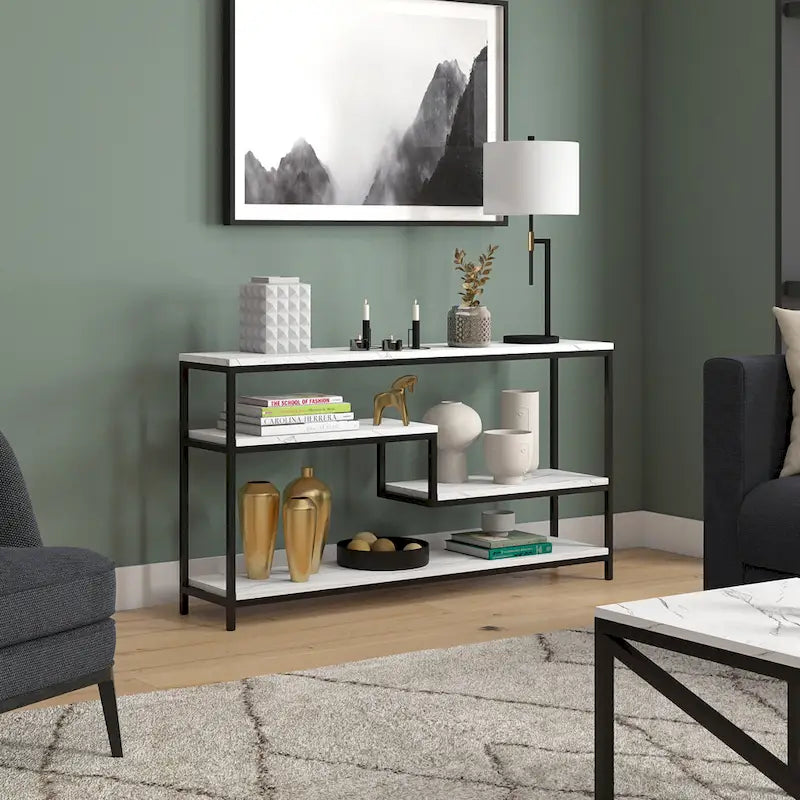 Console rectangulaire large de 55 po avec plateau en faux marbre