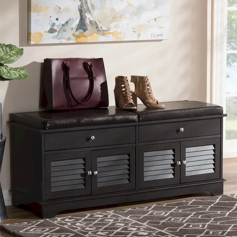 Banc de rangement à chaussures 2 tiroirs marron foncé contemporain par