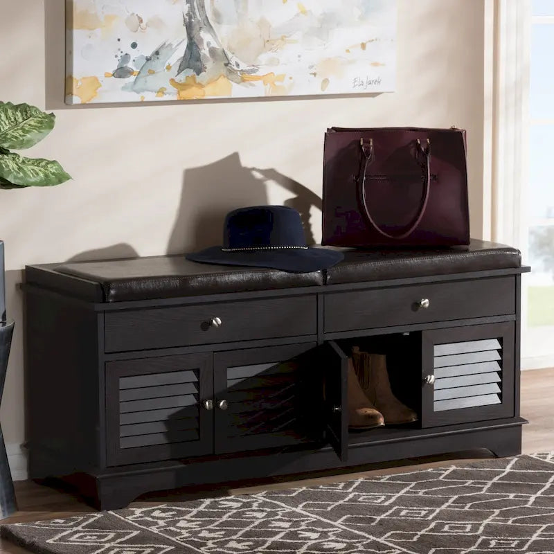 Banc de rangement à chaussures 2 tiroirs marron foncé contemporain par