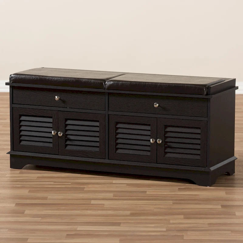 Banc de rangement à chaussures 2 tiroirs marron foncé contemporain par