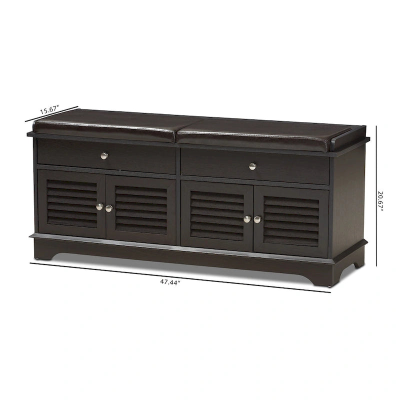 Banc de rangement à chaussures 2 tiroirs marron foncé contemporain par