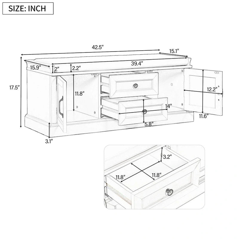 Banc de rangement avec coussin amovible