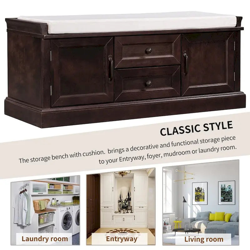 Banc de rangement avec coussin amovible